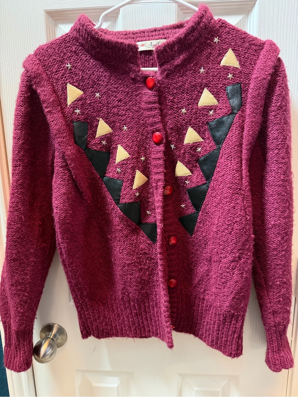 Vintage Women's Berry Embellished Button-Front Cardigan Sweater